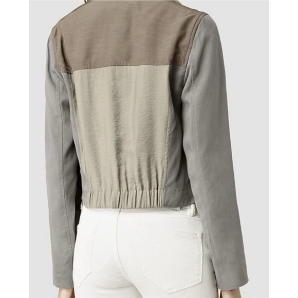 ALL SAINTS Kwar cropped long sleeve jacket khaki block green tan Women Size 2 - Picture 12 of 13